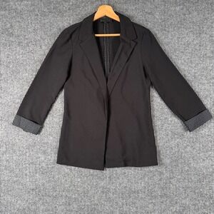 Minimalist Black Blazer Womens S Open Front Polka Dot‎ Lined Workwear Chic